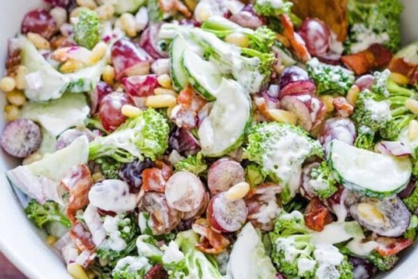 Creamy Broccoli Grape Salad, homemade and freshly served