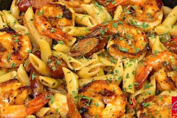 Creamy Cajun Shrimp and Sausage Pasta, homemade and freshly served