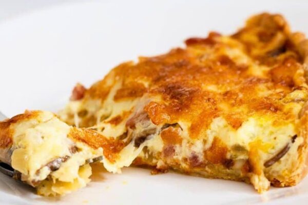 Creamy Cheese and Leek Quiche, homemade and freshly served