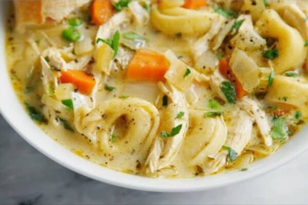 Creamy Chicken Tortellini Soup, homemade and freshly served