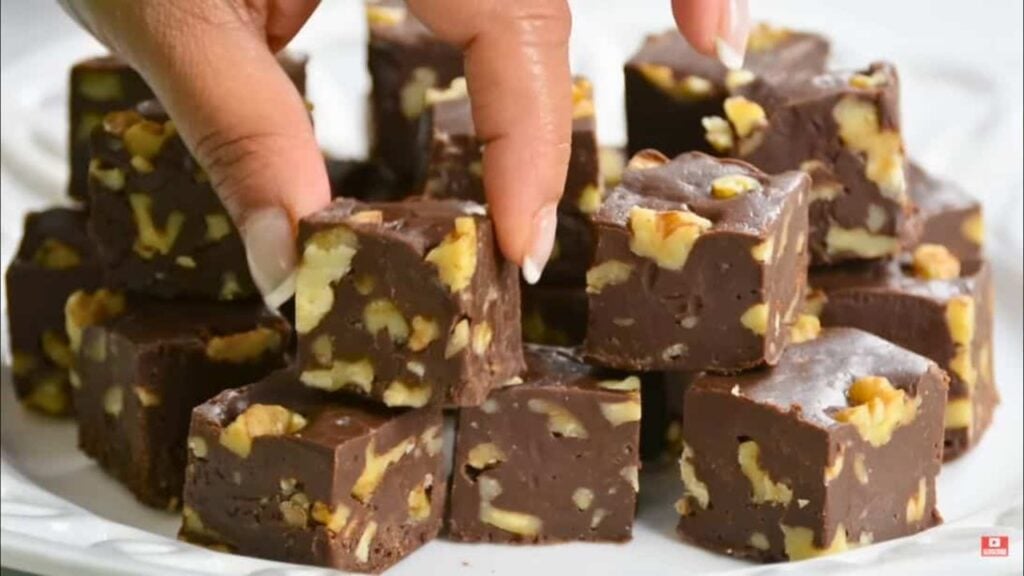 Creamy Chocolate Walnut Fudge, homemade and freshly served
