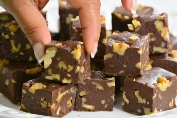 Creamy Chocolate Walnut Fudge, homemade and freshly served