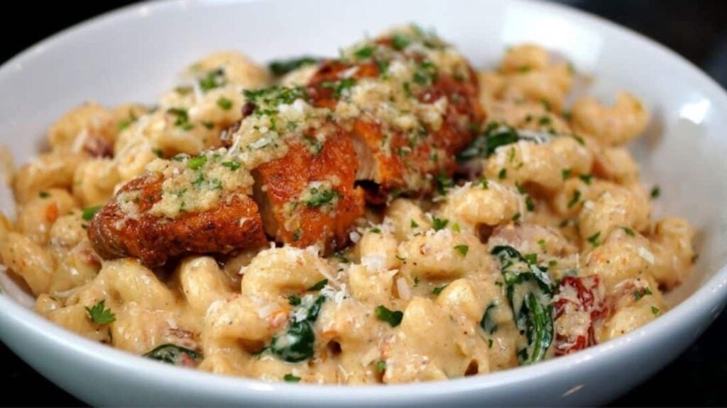 Creamy Garlic Parm Chicken Pasta, homemade and freshly served