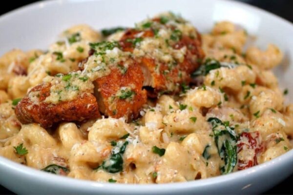 Creamy Garlic Parm Chicken Pasta, homemade and freshly served