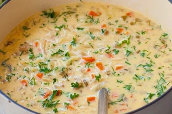 Creamy Lemon Orzo Chicken Soup, homemade and freshly served