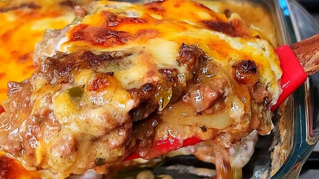 Creamy Potato Ground Beef Casserole, homemade and freshly served
