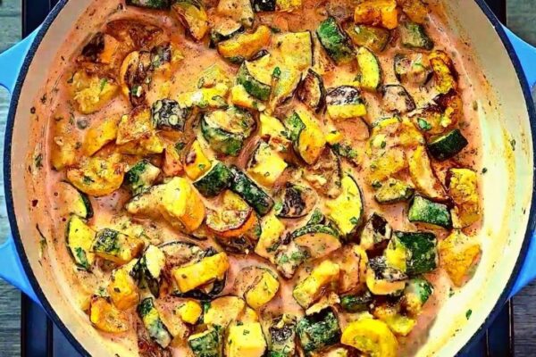 Creamy Skillet Zucchini Sauce, homemade and freshly served