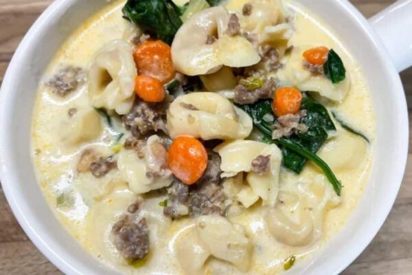 Creamy Tortellini & Sausage Soup, homemade and freshly served