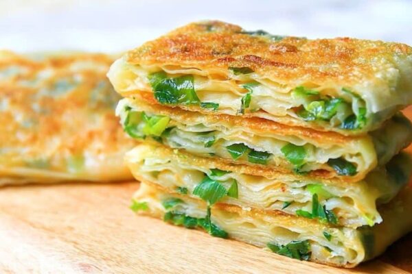 Crispy Breakfast Scallion Pancakes, homemade and freshly served