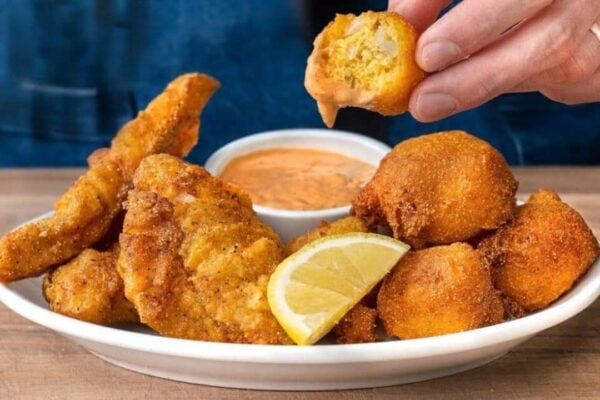 Crispy Catfish With Super Easy Hush Puppies, homemade and freshly served