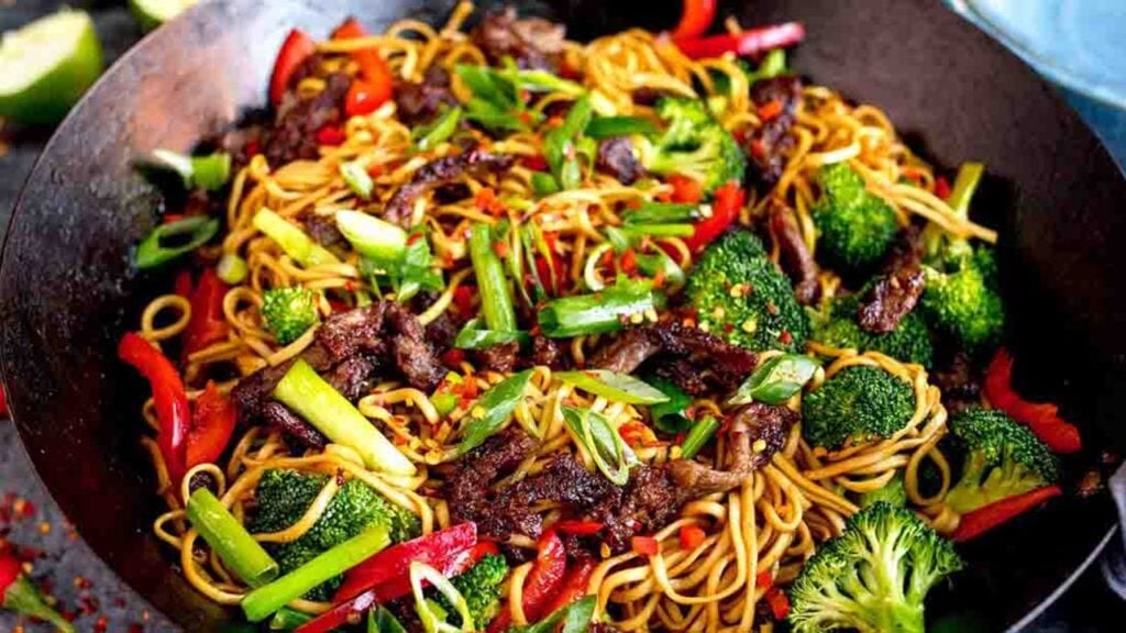 Crispy Chili Beef Noodles, homemade and freshly served