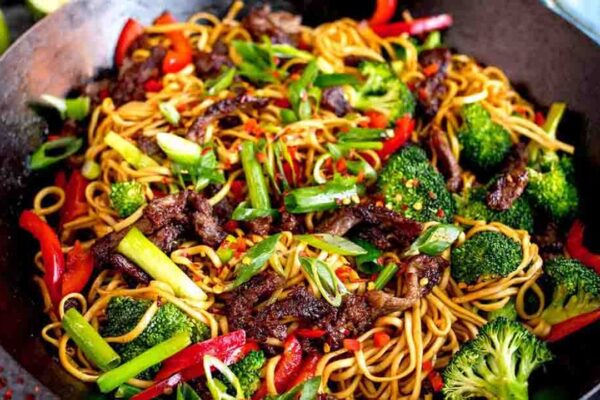 Crispy Chili Beef Noodles, homemade and freshly served