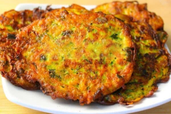 Crispy Healthy Zucchini Fritters, homemade and freshly served