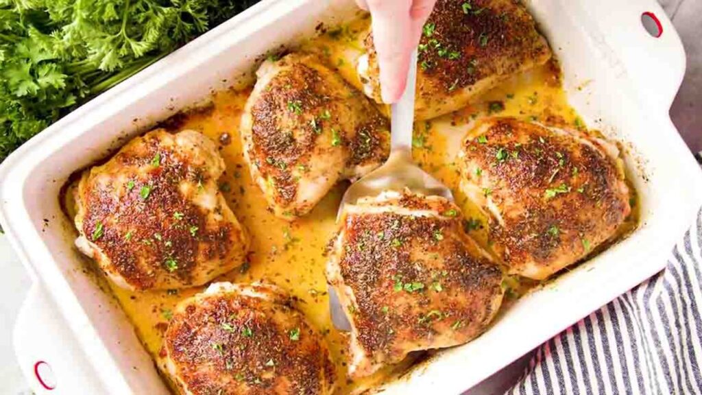 Crispy Oven-Baked Chicken Thighs, homemade and freshly served
