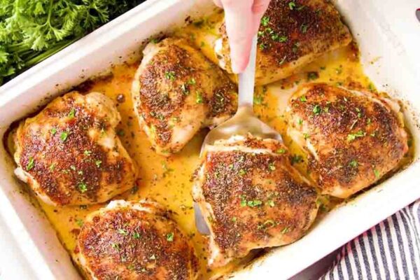 Crispy Oven-Baked Chicken Thighs, homemade and freshly served