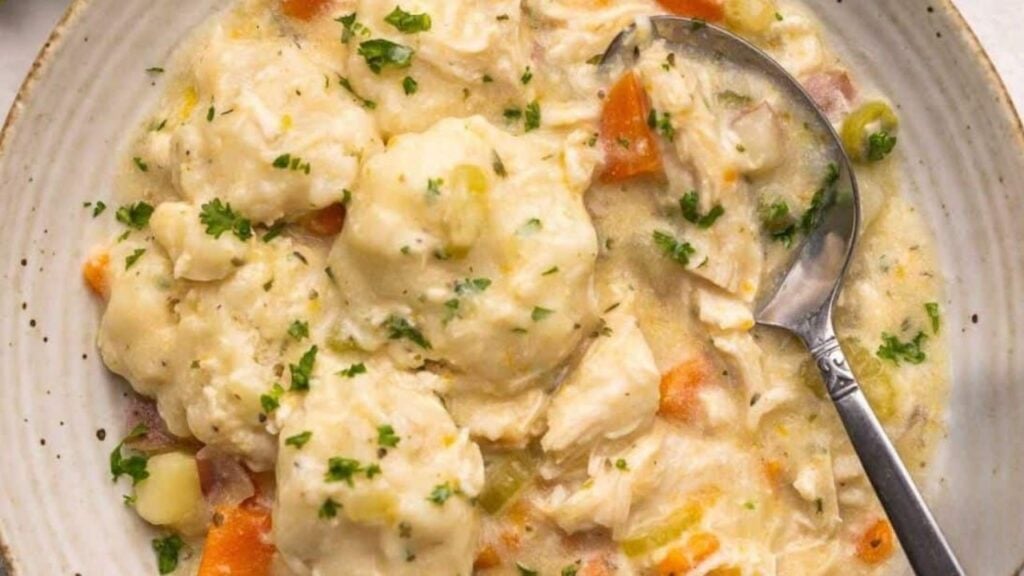 Crockpot Chicken and Dumplings, homemade and freshly served