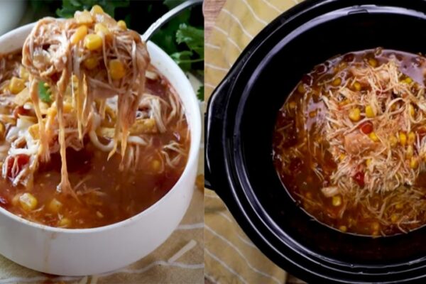 the Best Crockpot Chicken Tortilla Soup, homemade and freshly served