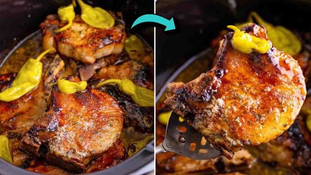 Crockpot Mississippi Pork Chops, homemade and freshly served