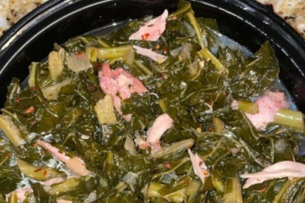 Crockpot Smoked Turkey and Collard Greens, homemade and freshly served