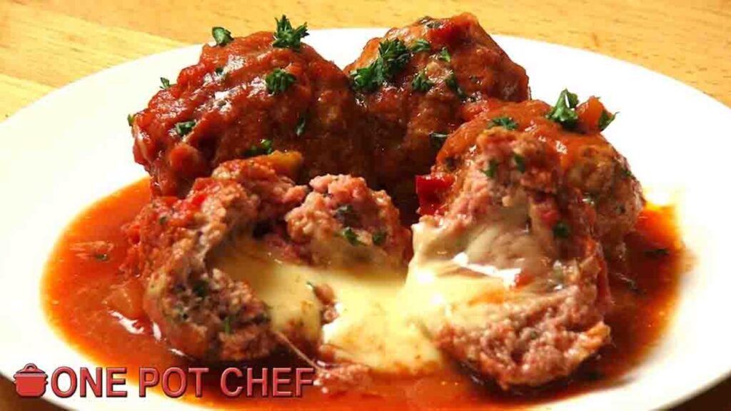 Crockpot Cheese Stuffed Meatballs, homemade and freshly served