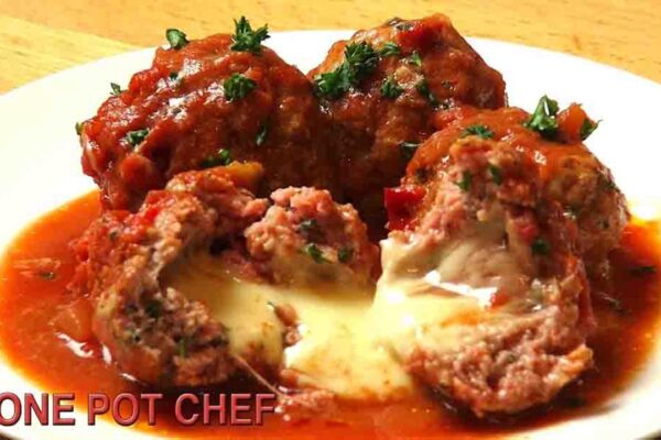 Crockpot Cheese Stuffed Meatballs, homemade and freshly served
