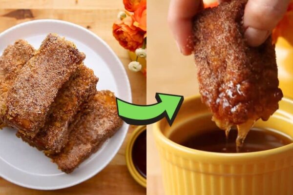 Crunchy Churro French Toast Sticks, homemade and freshly served