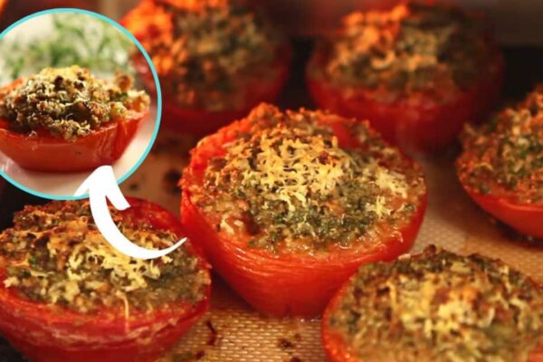Crusty & Cheesy Garlic Tomatoes, homemade and freshly served