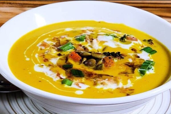 Curry Coconut Butternut Squash Soup, homemade and freshly served