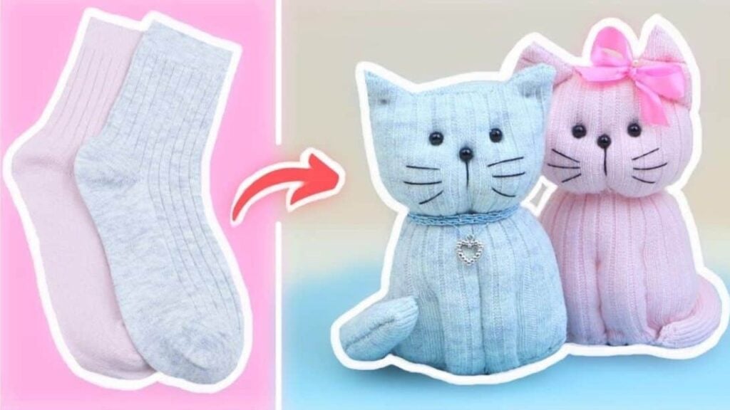 Finished Cute DIY Kitty Doll Made Out Of Socks, a completed DIY project