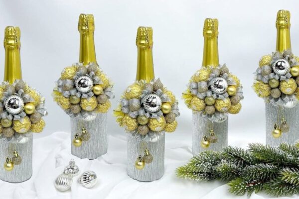 Finished How to Decorate a Bottle of Champagne for New Year, a completed DIY project