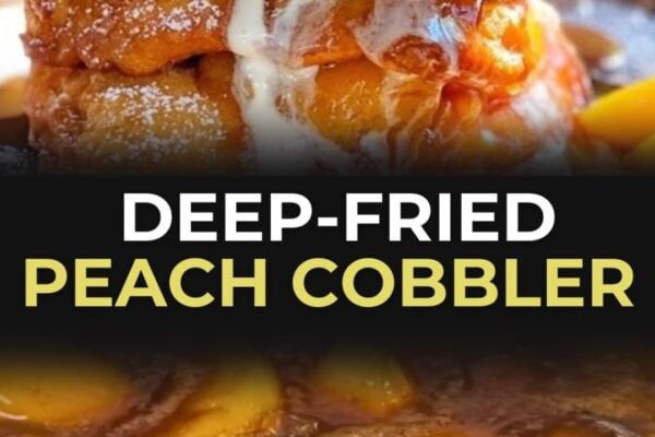 Deep-Fried Peach Cobbler, homemade and freshly served