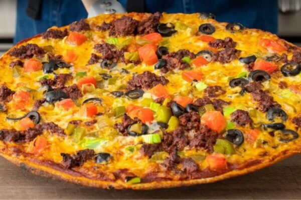 Delicious Homemade Taco Pizza, homemade and freshly served
