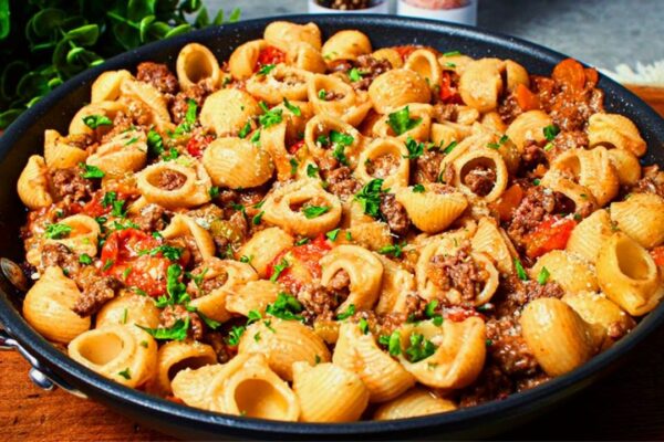 Delicious Skillet Ground Beef & Pasta, homemade and freshly served