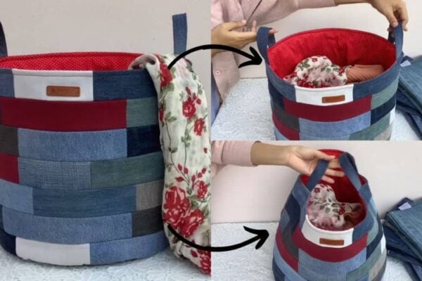 Finished Denim Laundry Basket, a completed DIY project