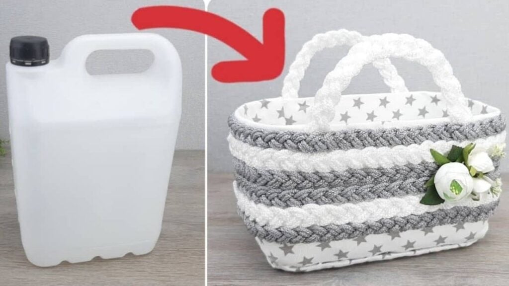 Finished DIY Basket Using Old Plastic Canister, a completed DIY project
