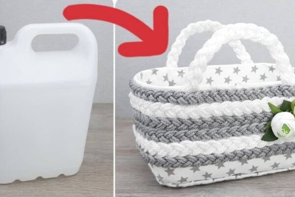 Finished DIY Basket Using Old Plastic Canister, a completed DIY project