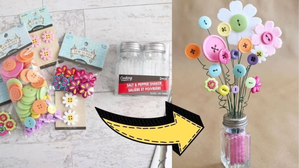 Finished DIY Button Bouquet In A Salt Shaker, a completed DIY project