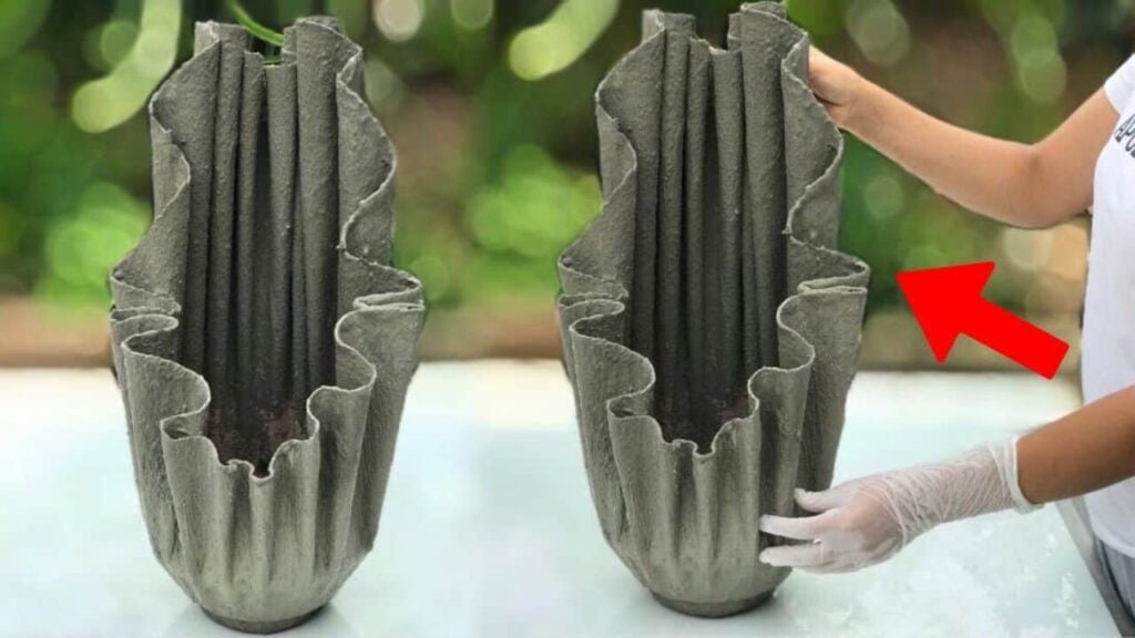 Finished DIY Cement Flower Pot, a completed DIY project