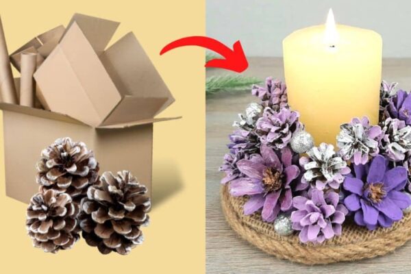 Finished DIY Christmas Candlestick Made From Cones, a completed DIY project