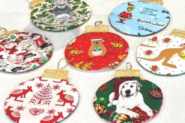 Finished DIY Christmas Ornament Fabric Coasters, a completed DIY project
