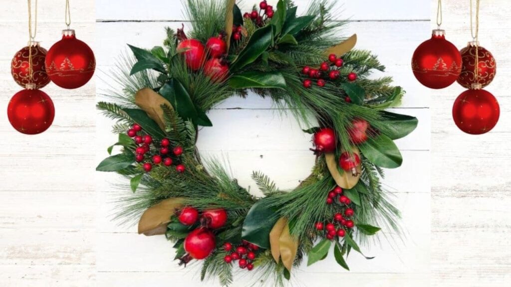 Finished DIY Christmas Wreath With Pomegranates, a completed DIY project
