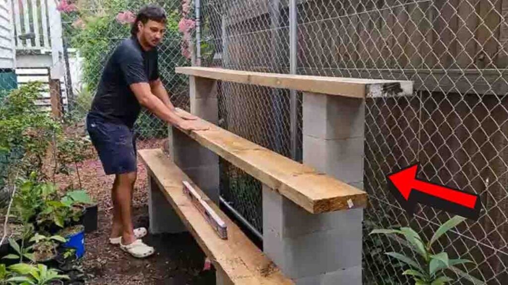 Finished Easy DIY Cinder Block Plant Shelf, a completed DIY project