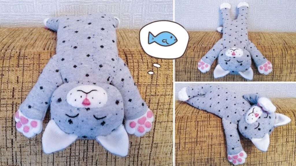 Finished DIY Cute Sleeping Kitten Made From Socks, a completed DIY project