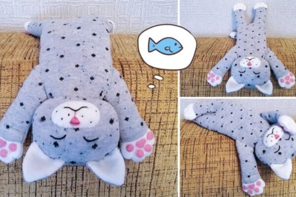 Finished DIY Cute Sleeping Kitten Made From Socks, a completed DIY project