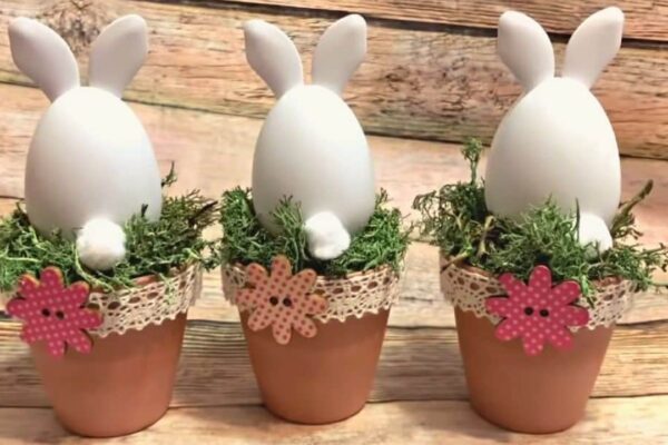 Finished DIY Dollar Tree Easter Bunny Pots, a completed DIY project