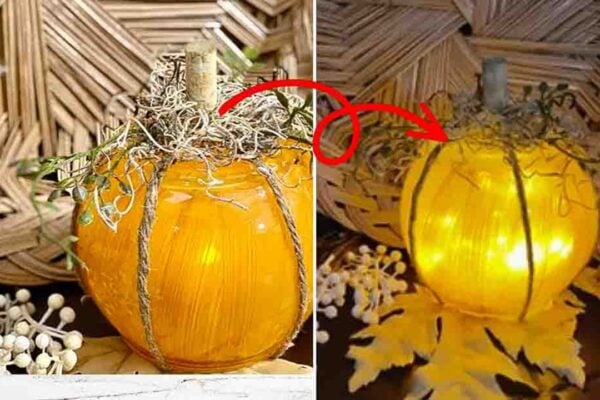 Finished DIY Dollar Tree Glowing Glass Pumpkin, a completed DIY project