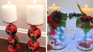 Finished DIY Dollar Tree Holiday Candle Decorations, a completed DIY project