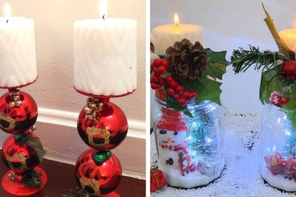 Finished DIY Dollar Tree Holiday Candle Decorations, a completed DIY project