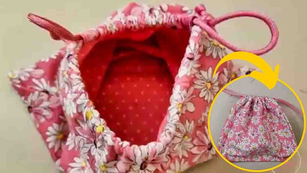 Finished DIY Easy Lined Drawstring Bag, a completed DIY project