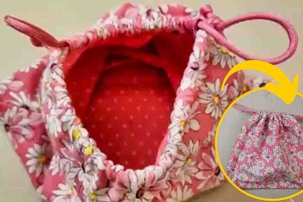 Finished DIY Easy Lined Drawstring Bag, a completed DIY project